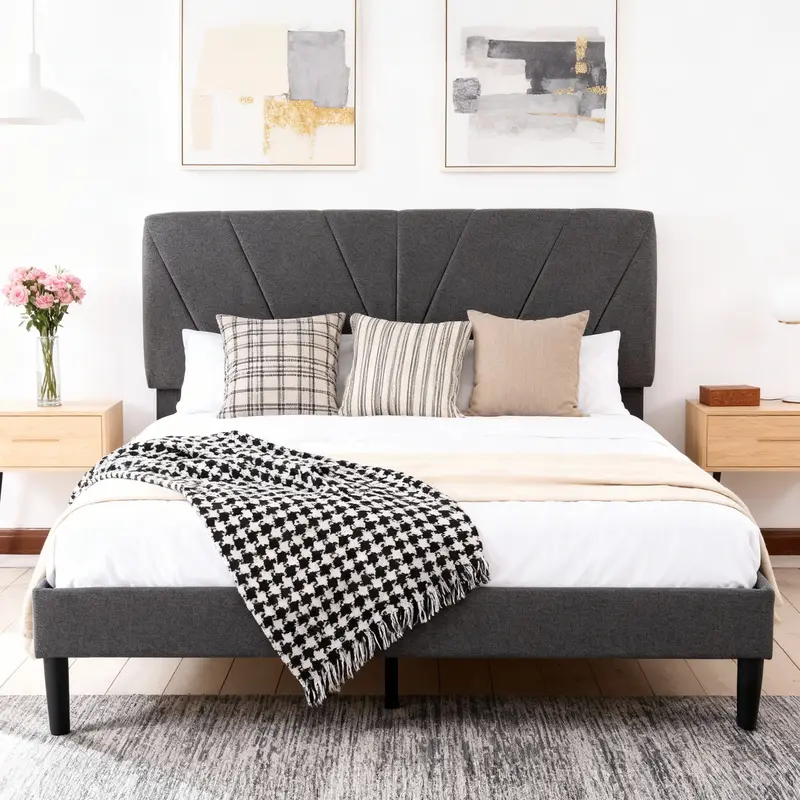 Sweetcrispy Queen Luxurious Platform Bed Frame - Adjustable Headboard, 6-10in Mattress Compatible, 6.3'' Under-Bed Storage, Silent Sturdy, Robotic Vacuum Accessible, Floor-Safe Pads, Easy Assembly, Modern Indoor Bedroom Furniture (Assembly Required)