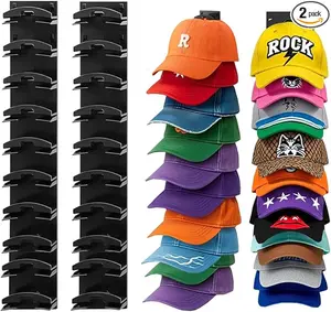 2 Pack Hat Organizer for Baseball Caps Wall Mounted with Strong Adhesive Holds 20 Hats Multilayer Storage Display Rack for Closet Door Bedroom