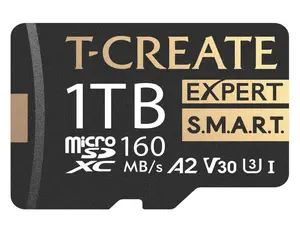 TEAMGROUP 1TB T-Create Expert S.M.A.R.T Monitored A2 microSDXC UHSI-I/U3 V30 4K High speed memory card with adapter, Compatible with GoPro, Insta360, Speed up to 160MB/s (TTCS1TIA2V3003)