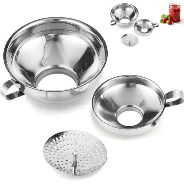 Canning Funnel with Strainer Wide Mouth Funnels for Filling Mason Jars Food Grade Stainless Steel Kitchen Supplies 3 Pack Small & Large