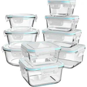 Glass Food Storage Containers with Lids, 18 Piece Glass Meal Prep Containers, Containers for Food Storage with Lids, Free & Leak Proof 9 Lid & 9 Container