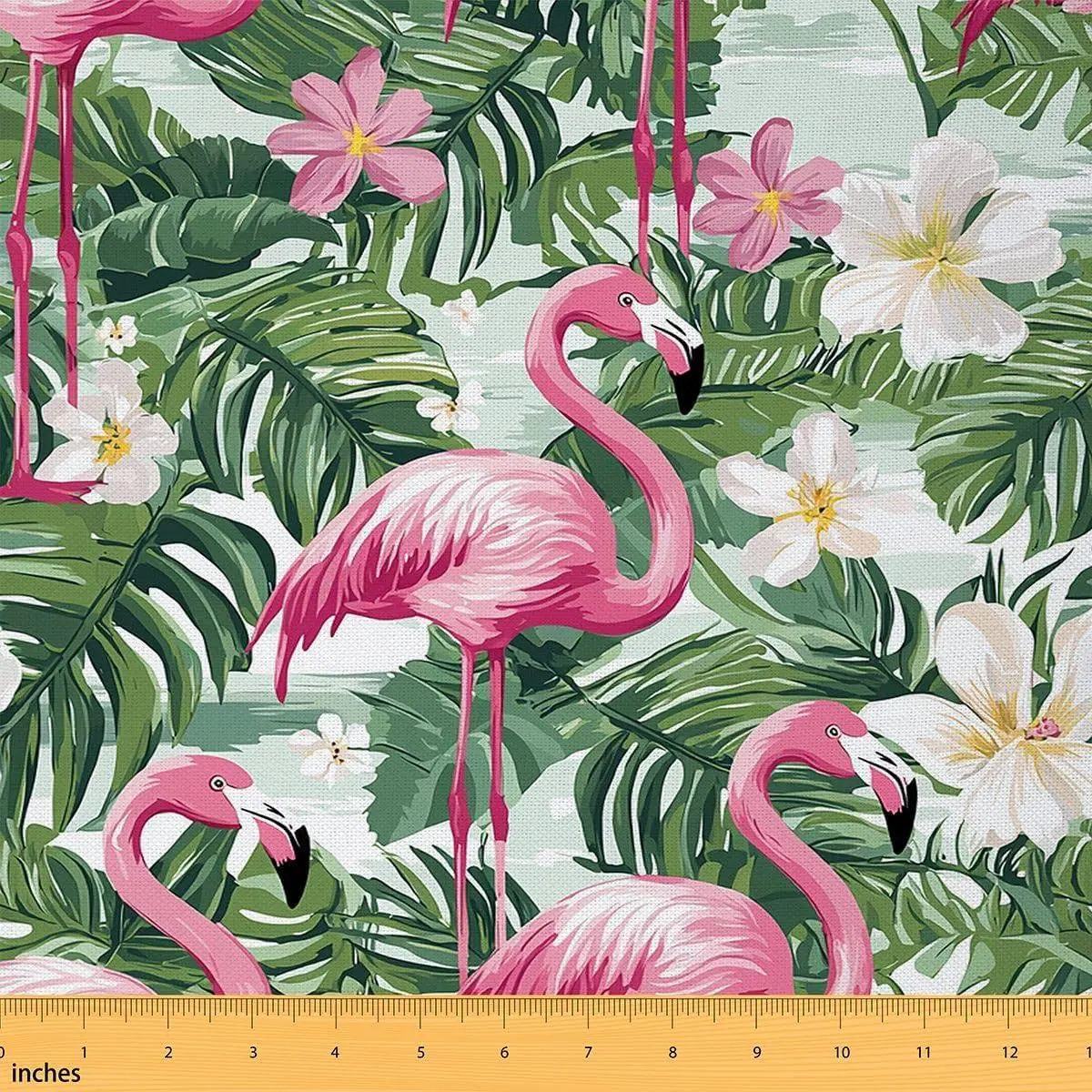 Flamingo Fabric,Palm Tree Upholstery Fabric,Floral Leaves Decor Fabric,Blue White Stripes Indoor Outdoor Fabric,Wildlife Botanical DIY Art Waterproof Fabric,Pink Green