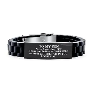 To My Son Inspirational ID Bracelet Stainless Steel Black Silicone Wristband