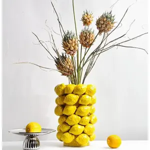 Ceramic Home Gift Decoration Salon Modern Unique Yellow Floral Vase for Wedding Centerpieces & House Decor Ornaments