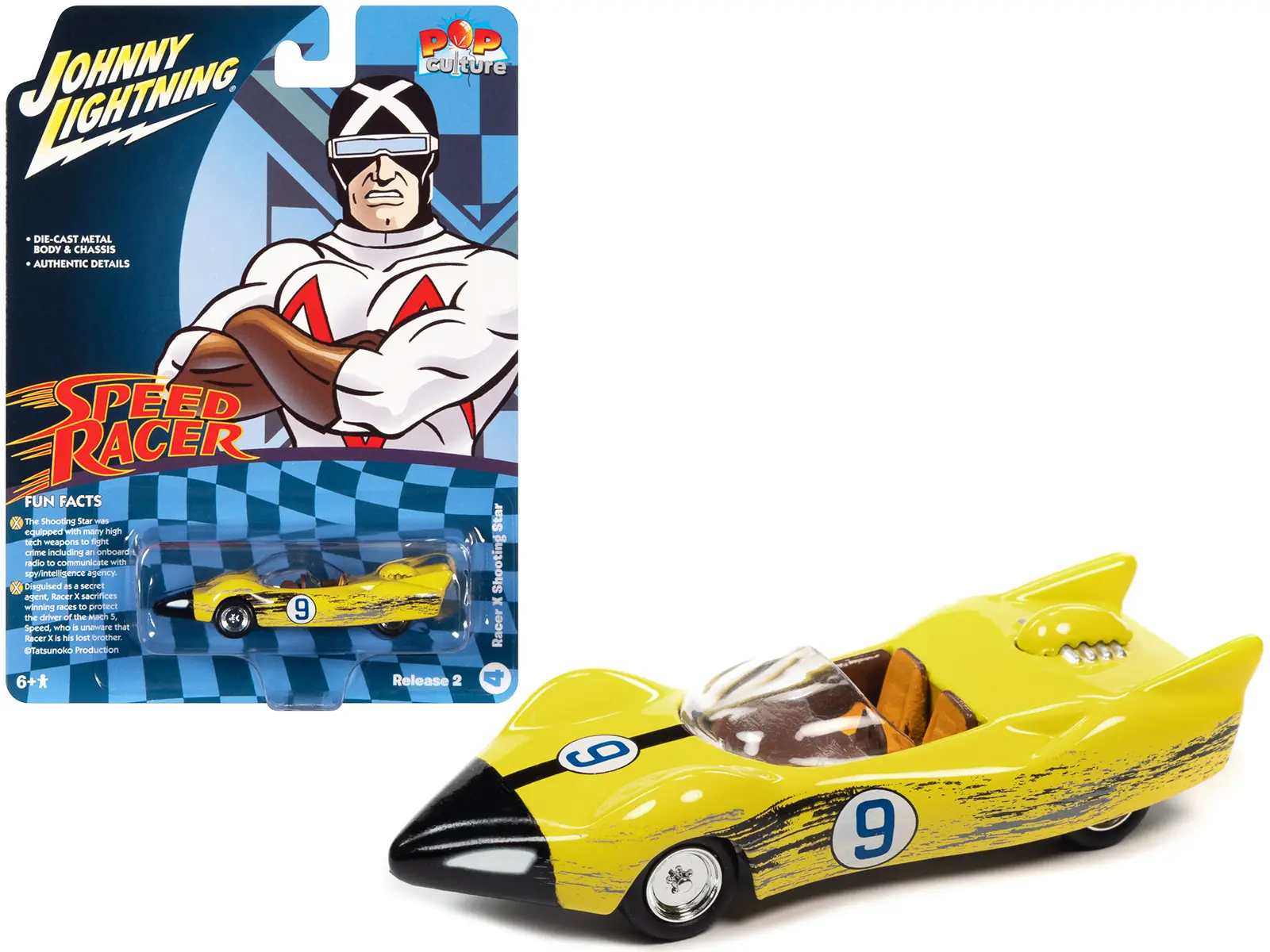 Racer X's Shooting Star (Raced Version) "Speed Racer" (1967) TV Series "Pop Culture" 1/64 Diecast Model Car by Johnny Lightning