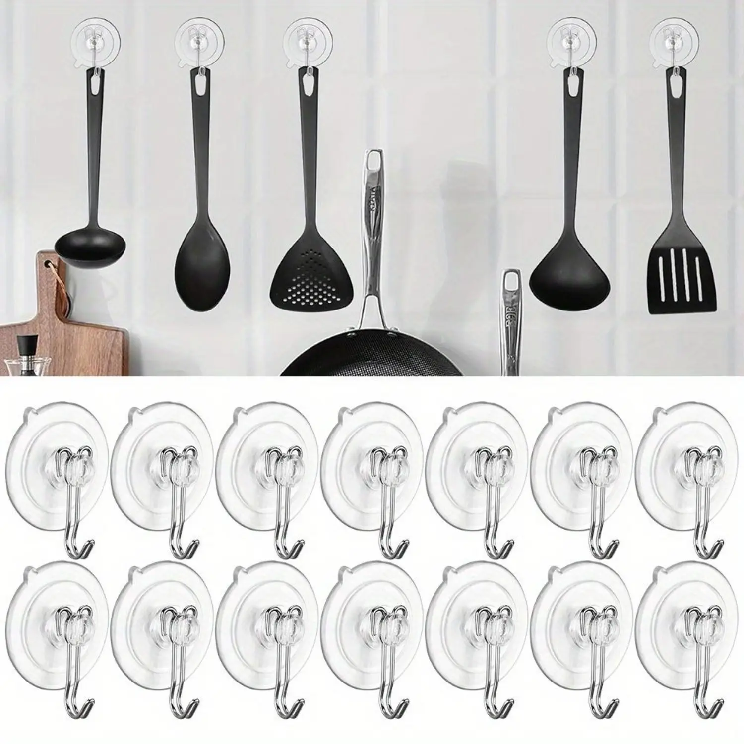 14 Pack Hangable Transparent Suction Cup Hooks - Smooth Stainless Steel Removable Hangers, 3 lb Max Load, Nail-Free Household Organiser for Bathroom, Kitchen - Home Improvement