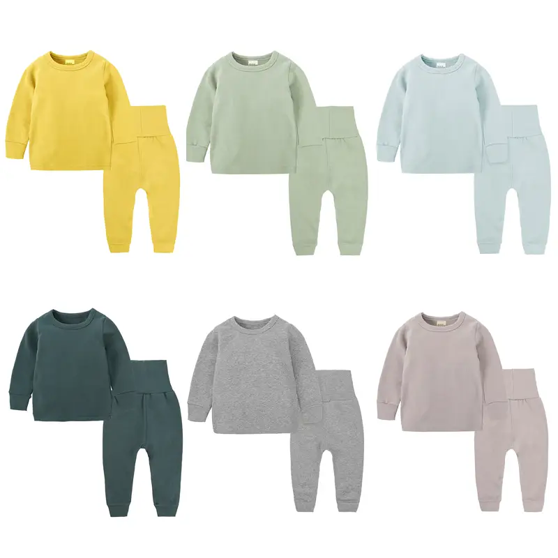 2024 Kids Boys Girls Cotton Casual Clothes Set Solid Long Sleeve Tops Sweatshirt+ Elastic Pants Children Loungewear Set
