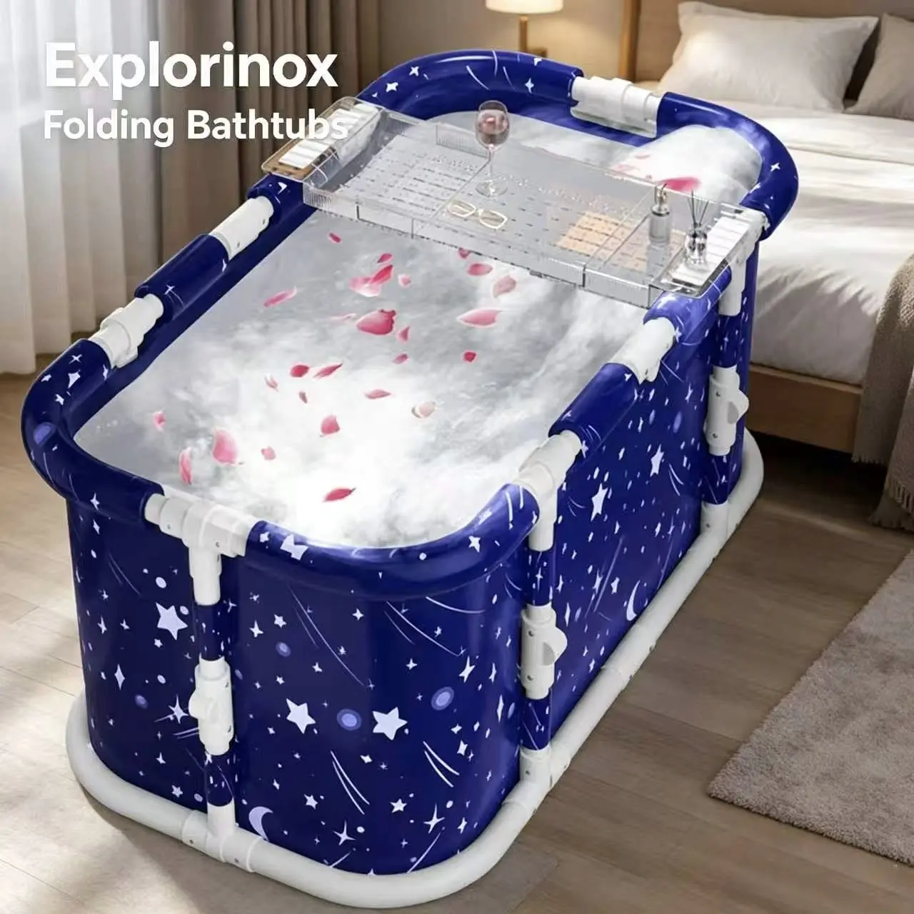 Explorinox Foldable Rectangle Bathtub (45.28*23.6*19.68in) - Collapsible, Plastic Frame, Freestanding Home Bathroom Fixture for Ice Baths, Athletes, Foldable Bathtub, Outdoors