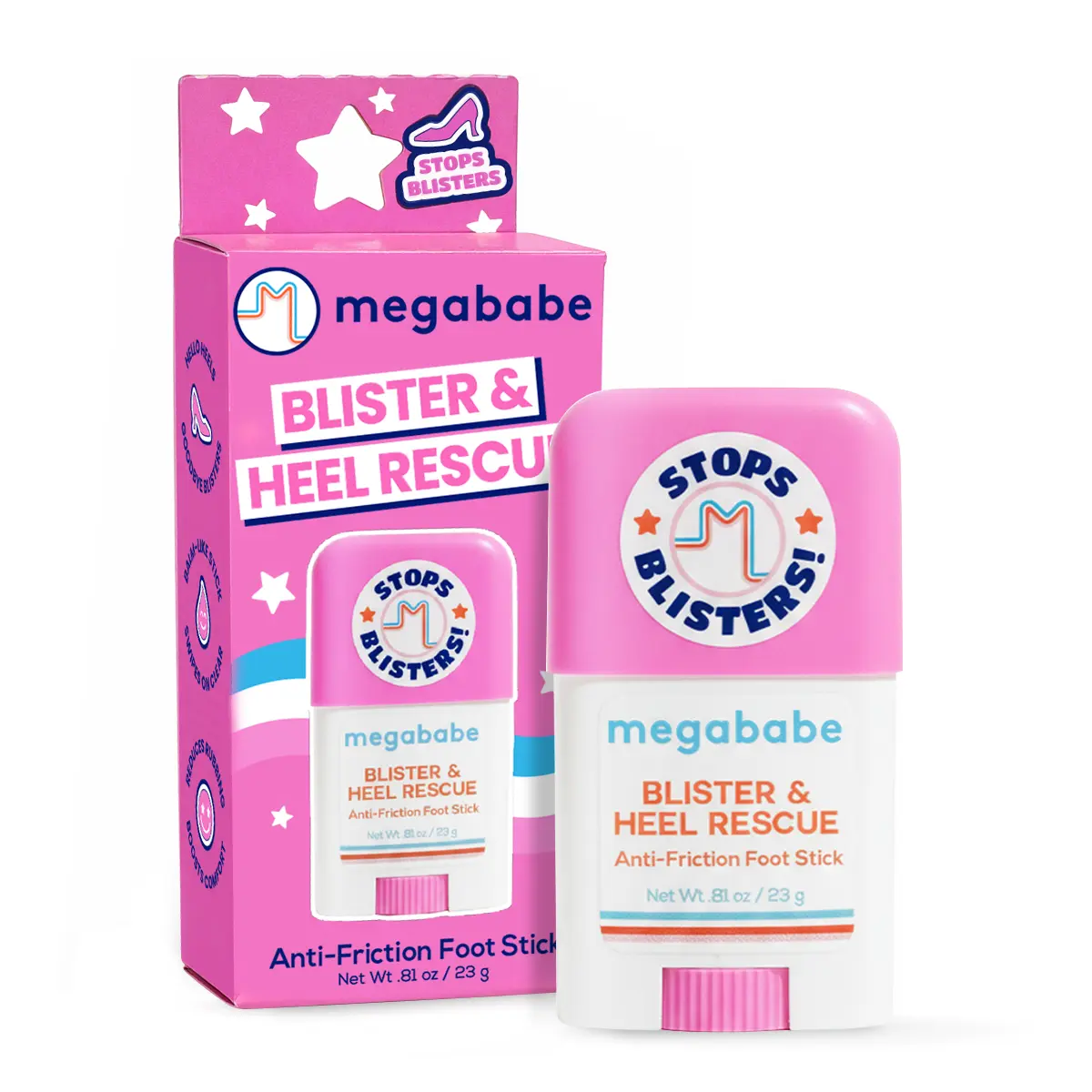 Megababe Blister & Heel Rescue | Anti-Friction Foot Stick | Prevent Blisters & Rubbing on Feet | 0.81oz