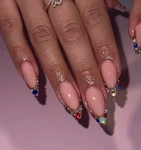 Rhinestones Press on Nails/Handmade Medium Almond Press on Nails/Fake Nails/Birthday Summer Vacation Press on Nails/Gift for Her