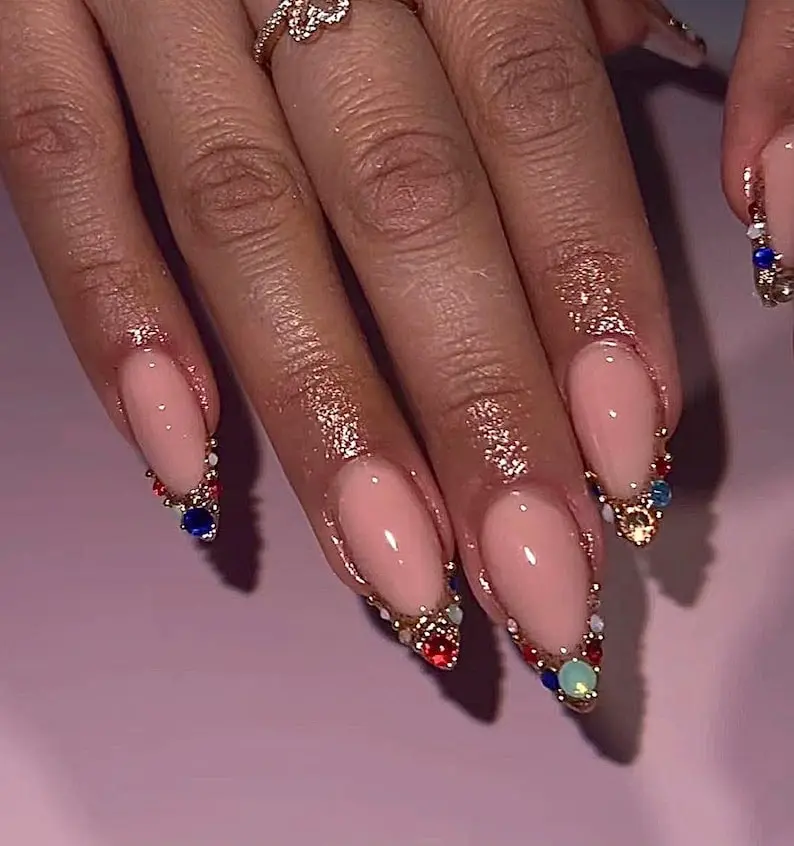 Rhinestones Press on Nails/Handmade Medium Almond Press on Nails/Fake Nails/Birthday Summer Vacation Press on Nails/Gift for Her