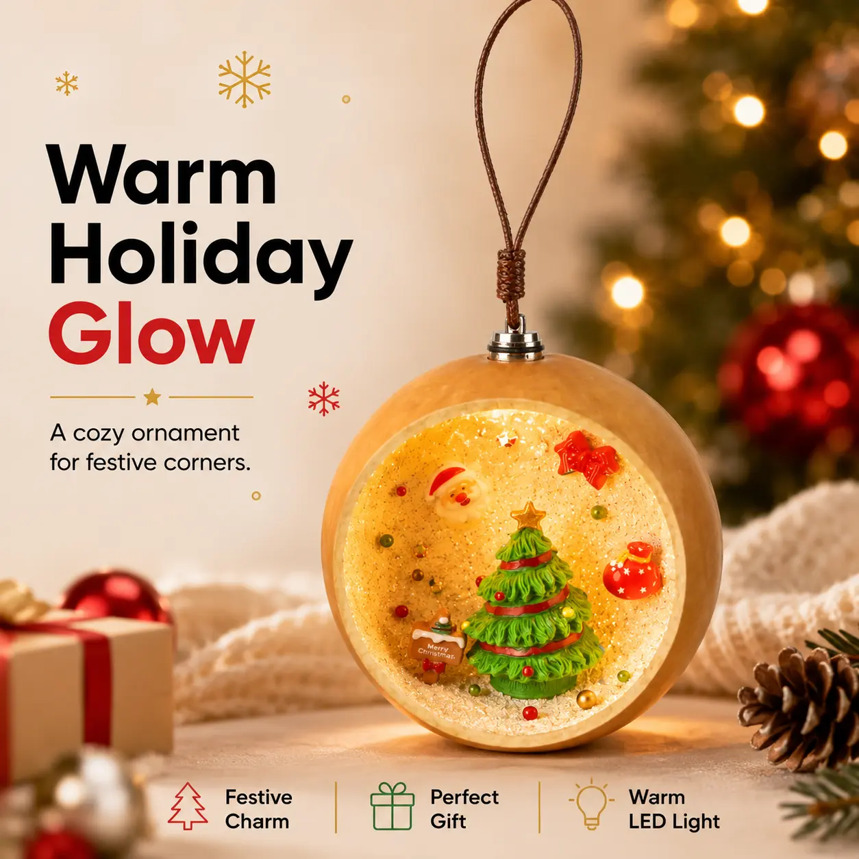 Cute Christmas Warm LED Light Car Hanging Decoration, Rear View Mirror Ornament, Festive Car Interior Accessory, Holiday Gift Idea