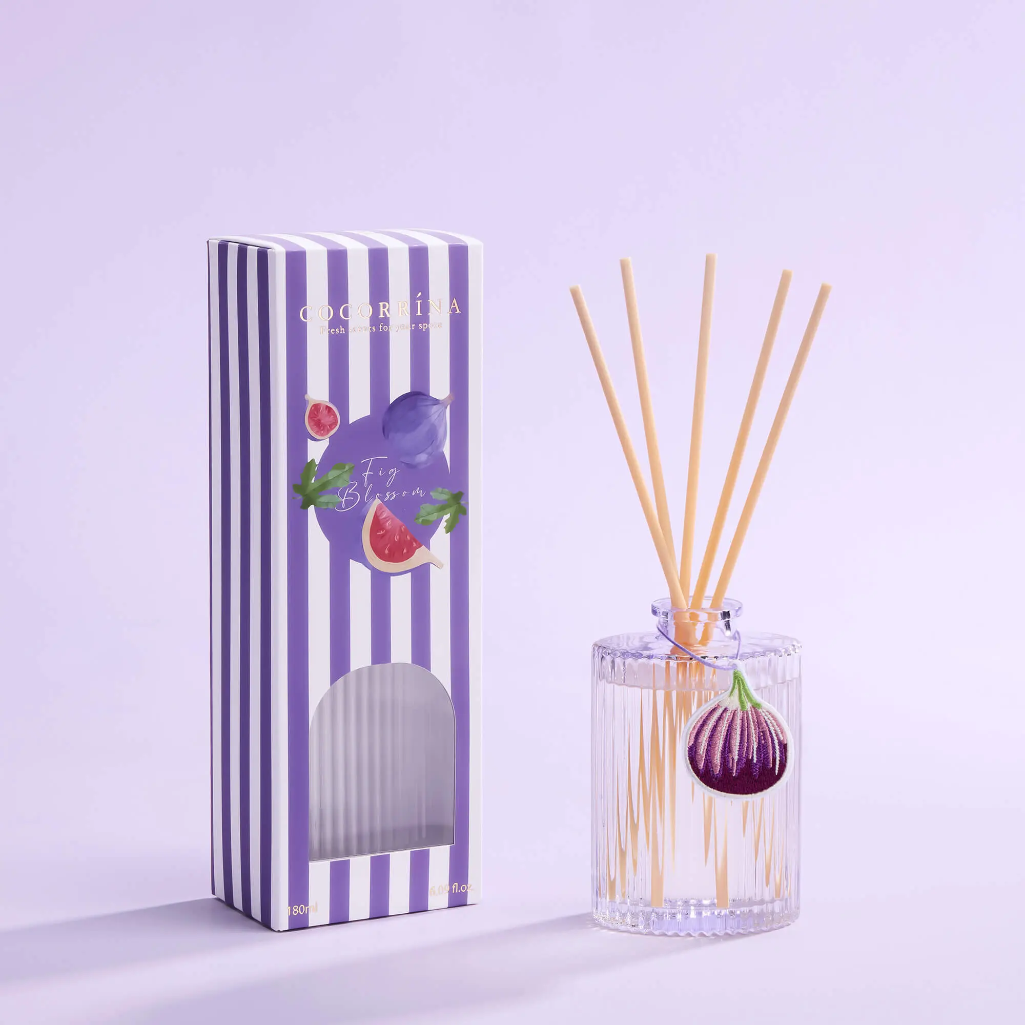 COCORRÍNA Reed Diffuser Set, 6.09 fl oz Fig Blossom Oil Diffuser with 8 Reed Sticks, Long-Lasting Home Fragrance for Bathroom Bedroom Office