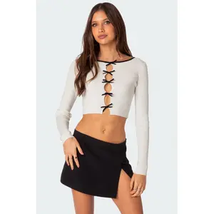 Billy Bow Cut Out Ribbed Crop Top