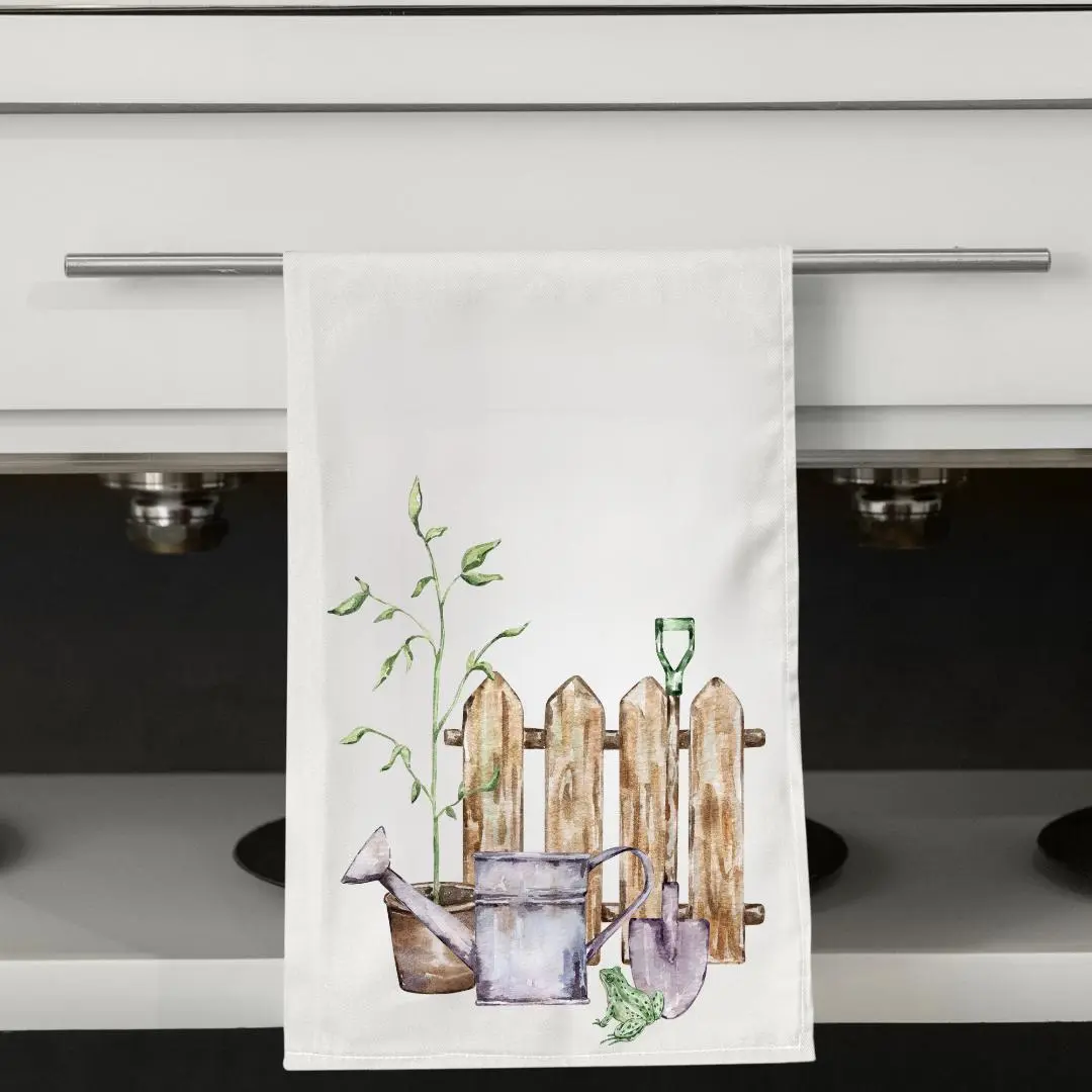 Spring Garden Tea Towel - Watercolor Botanical Flour Sack Towel, Cottagecore Kitchen Gift, Aesthetic Wildflower Dish Cloth