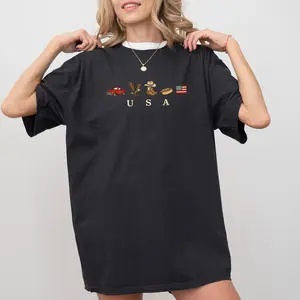 ChicCotton USA Icons 【100% cotton】 Shirt, American Flag T-shirt, 4th Of July Graphic Tee, Country Clothing, Western Outfits, Independence Day Shirt