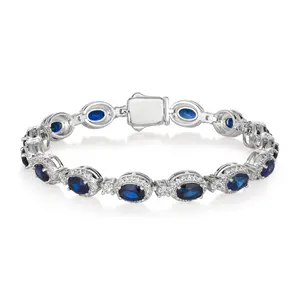 Oval Gem Art Deco Bracelet in Blue Sapphire