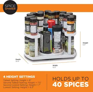 Double-layer spice organizer with stand. The space-saving design keeps your spices neat and organized, with all items within easy reach. It features dual rotating turntables,Countertop & Pantry Spice Rack for Kitchen Storage and Organization