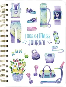 Aesthetic Food and Fitness Journal | Daily Wellness Log & Workout Notebook Planner | Hardcover Meal and Exercise Tracker | Cute Watercolor Daily Routine Goal Diary | 6x8.5 Inch