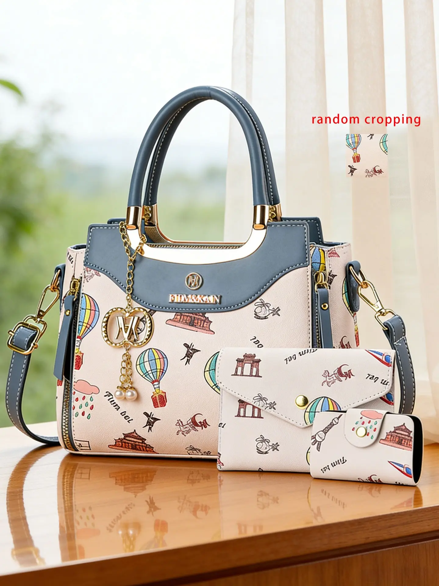 3-piece set of fun printed women's handbags, casual women's bags, color-block design with exquisite pendants, shoulder and crossbody bags, Casual Trendy Bag, daily practical and versatile bags, Handbag Shoulder Purse, gifts for others