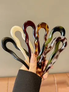 6 Piece Acrylic Elegant U-Shaped Tortoiseshell Leopard Print Hair Clips, Vintage Elegance Hairstyle Accessories, Casual Daily Wear