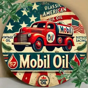 Charming Mobil Oil Retro Gas Station Aluminum Metal Wall Decor Vintage Decor – Rustic-Style Ideal Accent for Themed Parties