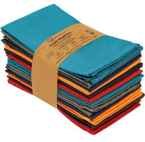 Ruvanti Multi Color Cotton Blend Dinner Napkins Set - 12 Pack 18x18 Inches Soft, Durable, Washable Cloth for Parties & Hotels