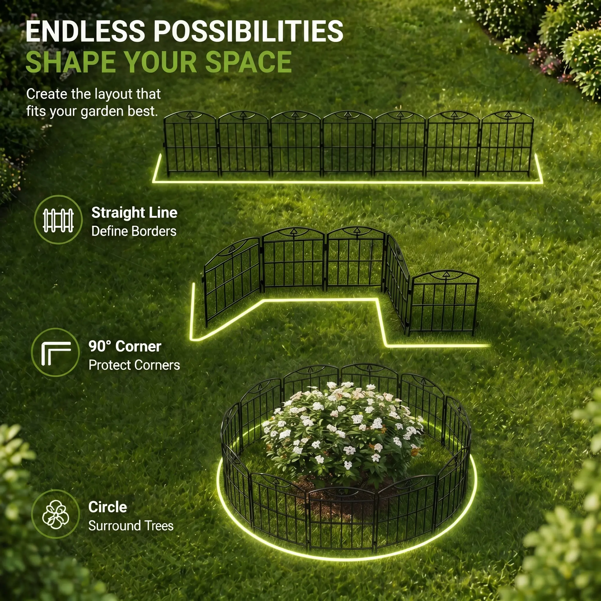 Garden Fence 17in (H) x10.5ft (L), 10 Pack Rustproof Metal No Dig Animal Barrier, Decorative Garden Border Fence Panels, for Dogs, Flower Bed, Patio Hanging