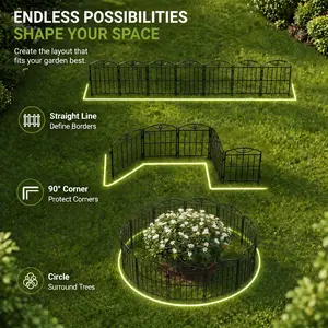 Garden Fence 17in (H) x10.5ft (L), 10 Pack Rustproof Metal No Dig Animal Barrier, Decorative Garden Border Fence Panels, for Dogs, Flower Bed, Patio Hanging