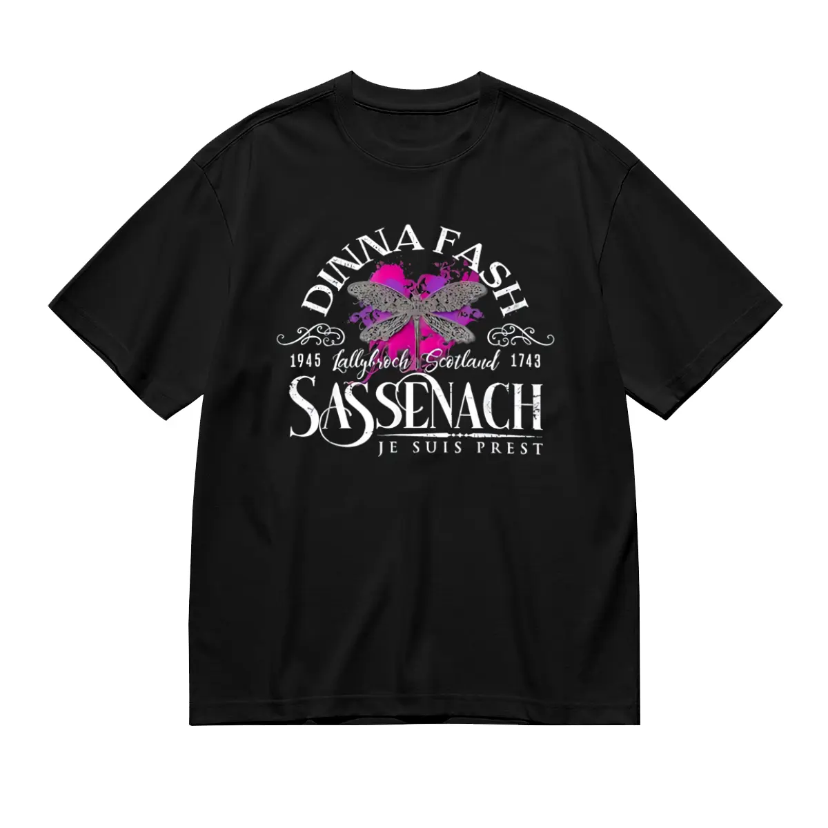 Dinna Fash Sassenach Dragonfly Outlander Graphic Menswear Top, 100% Cotton Soft Knit Short-Sleeve Round Neck T-Shirt, Casual Regular Fit, Geometric Pattern, Adult All-Season Pullover, Shortsleeve