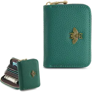 Small Women RFID Wallet Credit Card Holder, Accordion Wallet Leather Zipper Card Case(Green)