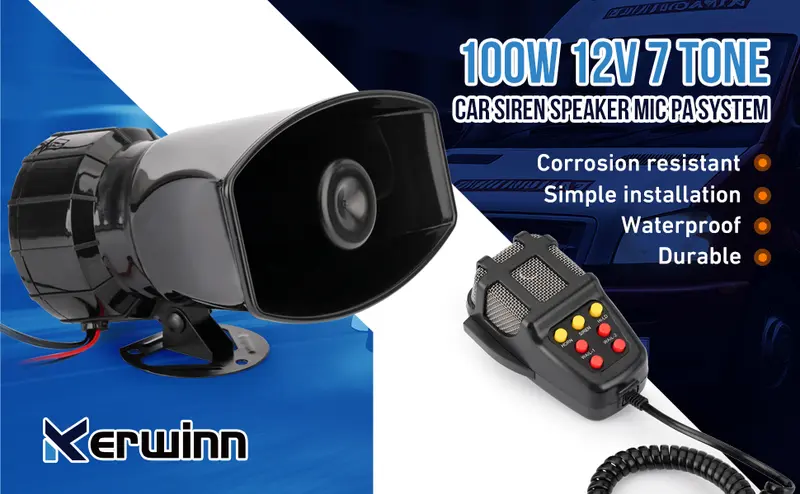 Product Introduction of 7-Tone Car Warning Siren Car Siren Car Siren Horn Mic PA Speaker System Warning Amplifier Hooter 12V 80W 200db 1