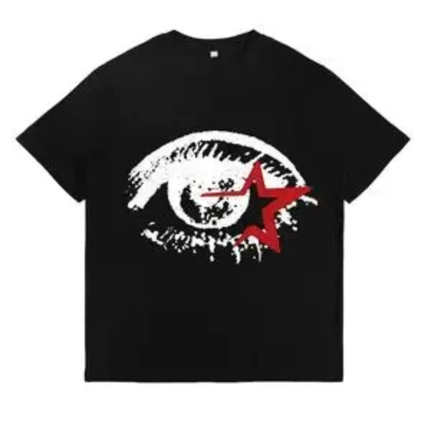 Mens Y2K Fashion Cotton T-shirt Large Eye Print Round Neck Loose Fit Summer Streetwear Unisex Casual Pattern Tee