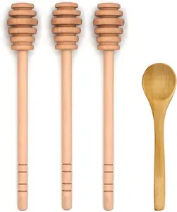 Honey Dipper Sticks Honey Spoon, 4PCS 6 inch Wooden Honey Mixing Stirrer Honey Comb Stick, Honey Wand for Honey Jar Dispense Drizzle Honey Wedding Party