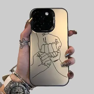 New Hot Selling Family Fist Bump Theme Phone Case Suitable for Apple iPhone 11/12/13/14/15/16/17 Pro Max /12/13MINI/XS/XR/X/Plus IMD - Silvery/Black - One Family Three People Shockproof Anti-Scratch Durable PC Back Protective Cover