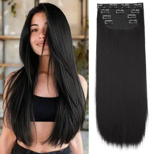 Vigorous Women's 24in Synthetic Clip-In Hair Extensions, 4PCS Soft & Natural Straight Hairpieces, Fashion Accessories for Women