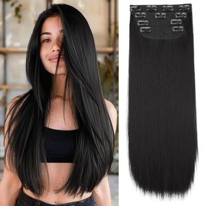 Vigorous Women's 24in Synthetic Clip-In Hair Extensions, 4PCS Soft & Natural Straight Hairpieces, Fashion Accessories for Women