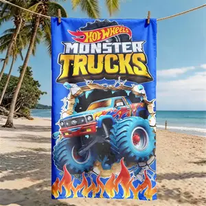 Hot Wheels Monster Truck Print Beach Towel, Super Size, Skin-Friendly, Absorbent, Quick-Dry, Ideal for Beach, Pool, Summer Outdoors