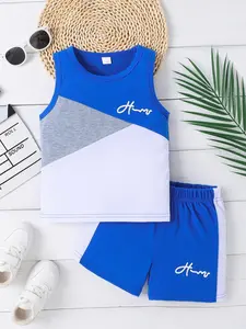 Boy's Letter Print Tank Top & Shorts Set, Casual Sleeveless Top & Shorts for Summer, Kids Clothes for Daily Wear