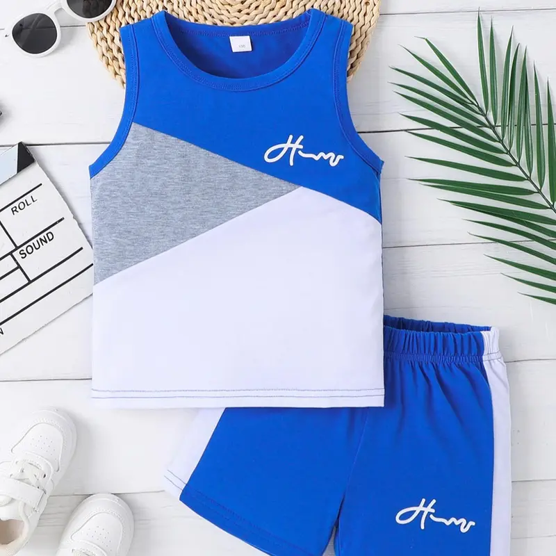 Boy's Letter Print Tank Top & Shorts Set, Casual Sleeveless Top & Shorts for Summer, Kids Clothes for Daily Wear, Toddler Outfit, Clothing
