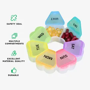 Weekly Pill Organizer, Pill Box 7 Day, Daily Vitamin Case Large Capacity Compartments, Pocket Purse Pharmacy Pill Containers for Fish Oil Medicine Supplements, Daily Weekly Vitamin Supplement Medication Holder