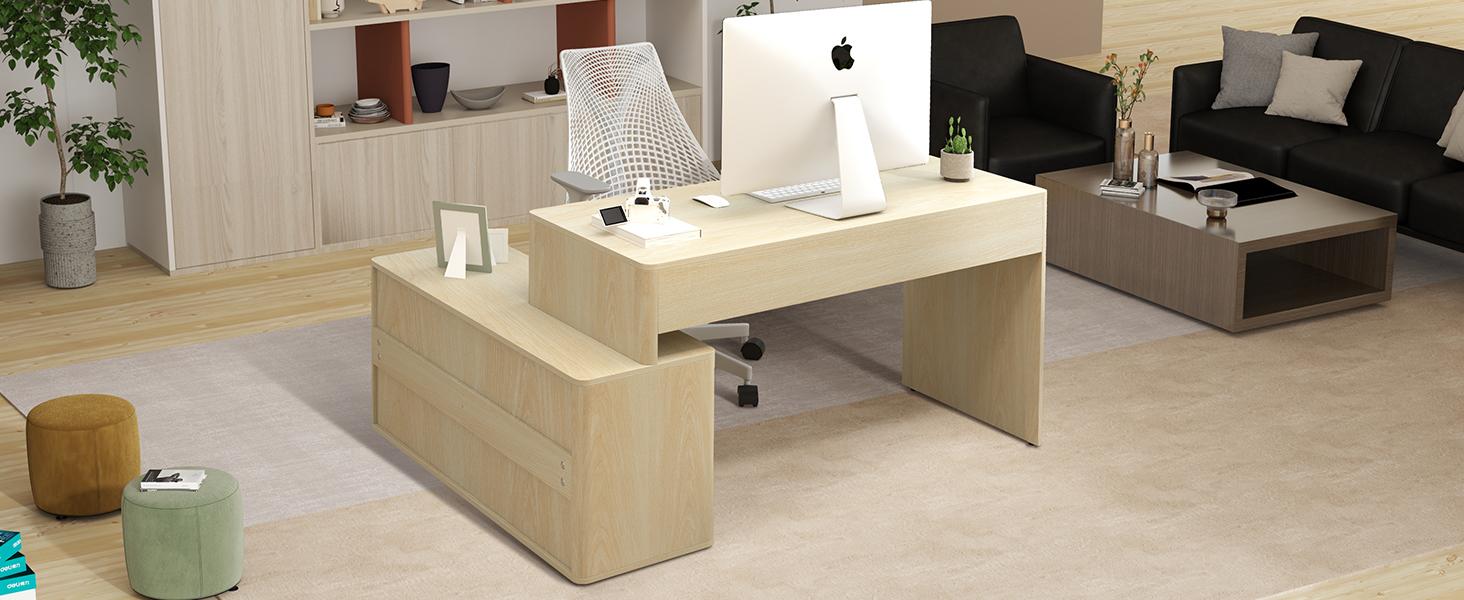 Giratree Modern Computer PC Desk Table with Storage, Corner L Shaped Desk with Drawers, Home Office Desk for Bedroom and Small Space, for Writing, Executive, Study, Work, Vanity