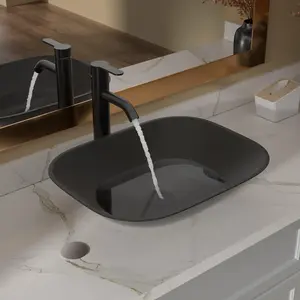 Lordear Bathroom Vessel Sink Tempered Glass Bowl Vessel Sink with Faucet and Pop-up Drain Combo Matte Black Countertop Bathroom Sink Basin