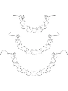 3 Pcs Silvery Nose Chain Piercing Across Nose 316L Surgical Steel Nostril Piercing Jewelry Set for Women Men Delicate Sweet Heart Chain Classic L Shaped Nose Studs for Trendy Cross Nose Decorative Styling Premium 316L Surgical Steel Nose Piercing Set