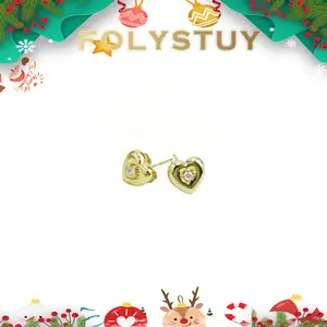 [8mm diameter][FOLYSTUY (C122/C123)] Heart/4-leaf Flower Inlaid White Stone Earrings Unisex Fashion Trend Accessory Christmas Gift