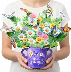 Individual Handmade 12in Paper Flower Bouquet Pop Up Card with Blank Notecard & Envelope  3D Blooming Floral Daisy & Butterfly Designs  All Occasions Birthday Mother's Day Wedding Decor