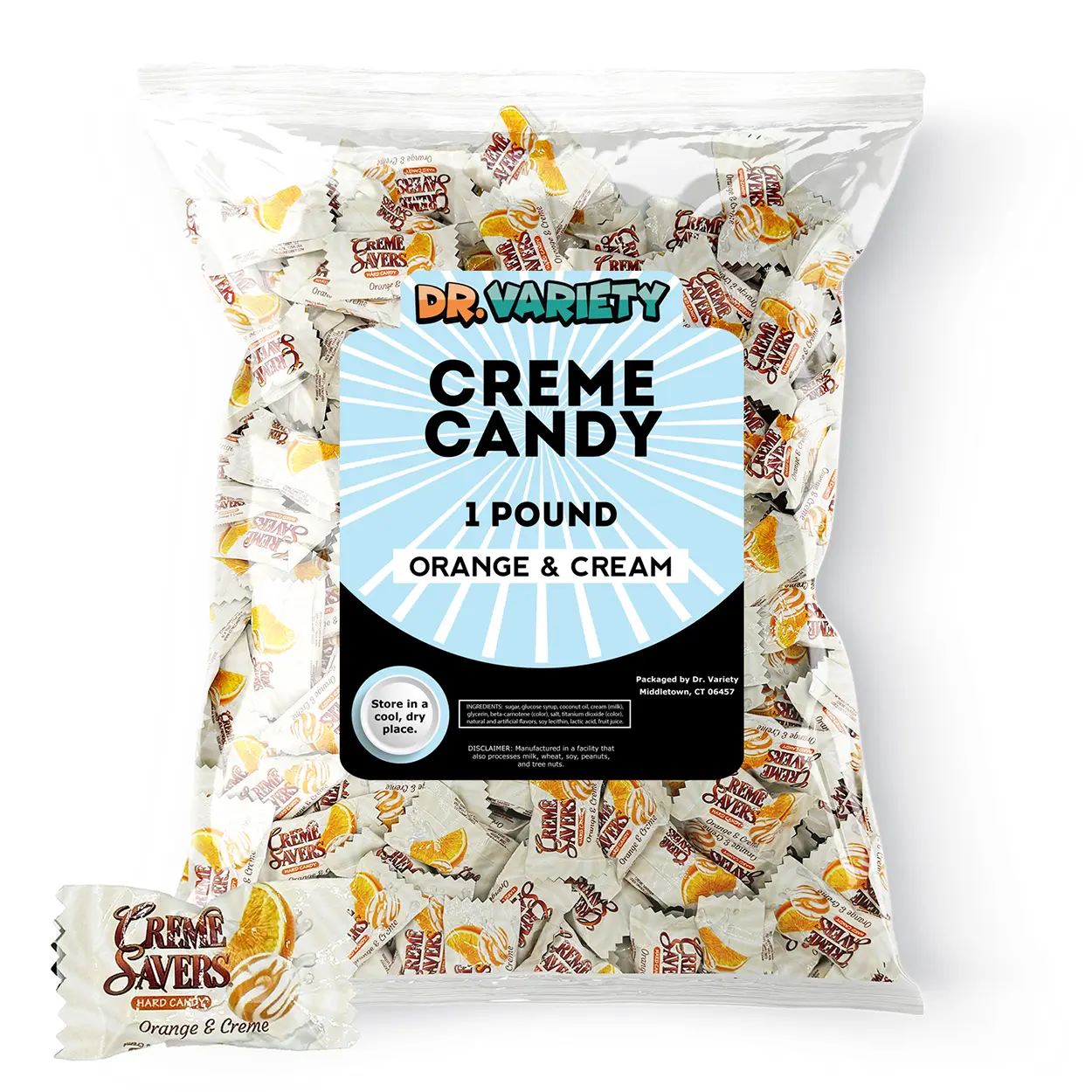 Dr. Variety Creme Savers Orange Bulk (1 Pound) - Orange and Creme Saver Hard Candy - Orange Candy Bulk