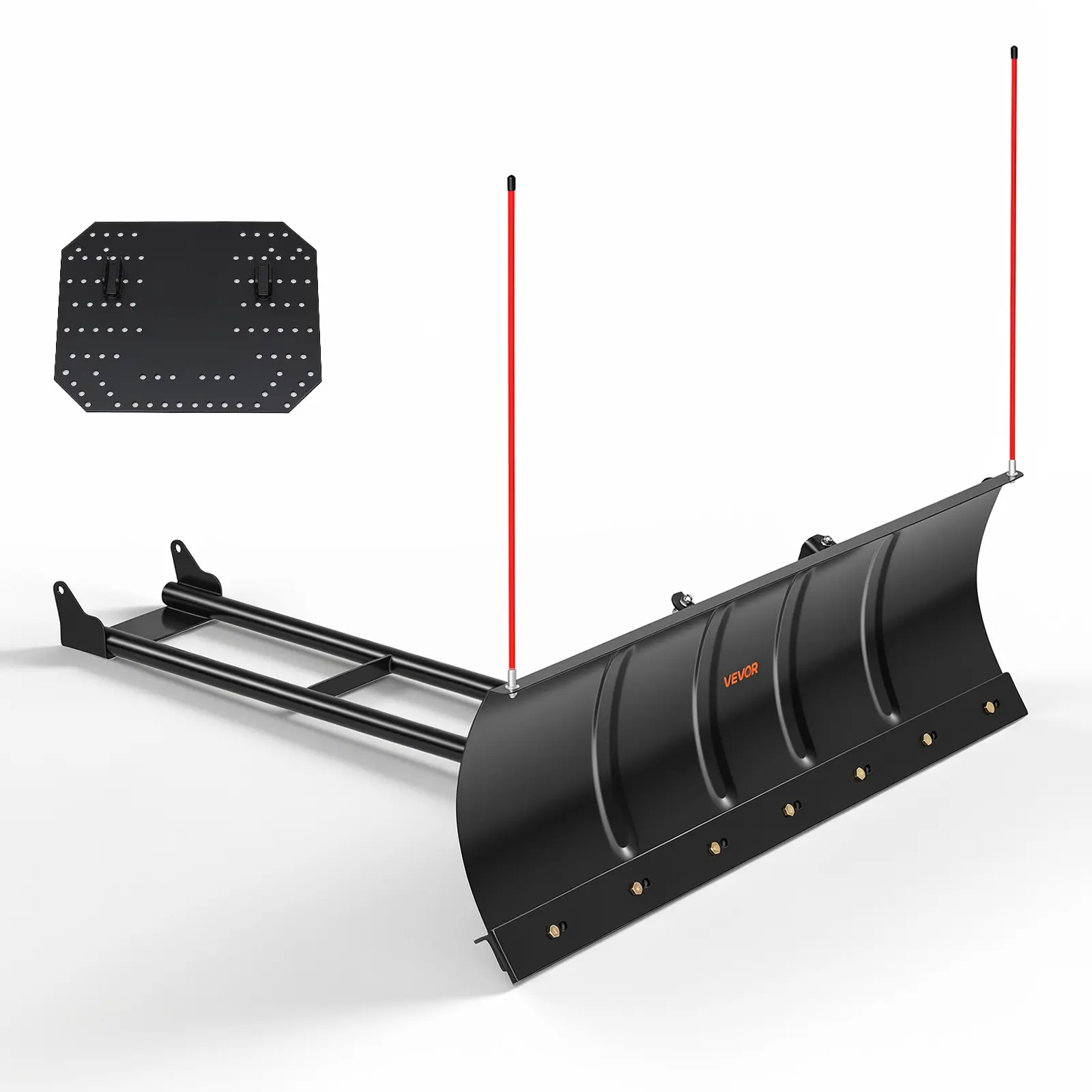 VEVOR 48 in Steel Blade Snow Plow Kit for ATV/UTV Users, Universal Attachment with 3 Mount Options, Height Adjust & Left-Right Adjustable, Quick Detach, Black, Efficient Snow Clearing