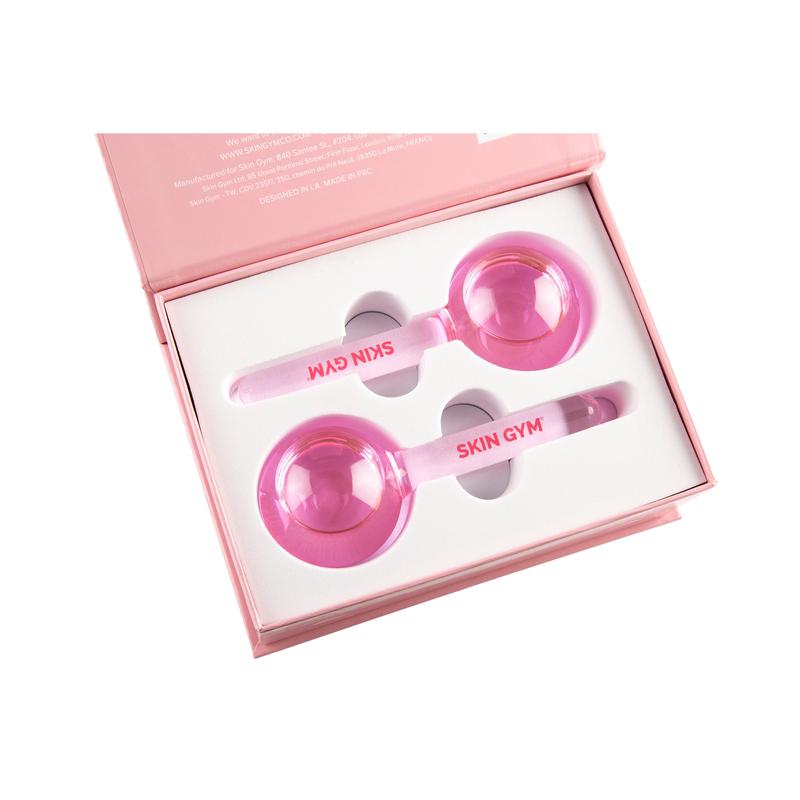 Skin Gym Cryocicles Pink Facial Ice Globes Cooling Sculpting Revitalizing Face Scrubber Tool for Calming Refreshing Skin Derma Roller Set Dermastamp
