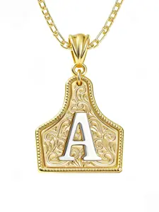 Vintage Western Initial A Pendant Necklace, 26 Letters Personalized Cow Tag Charm, Gold Plated Two Tone Figaro Chain, Hypoallergenic Stainless Steel, Tarnish Resistant, Trendy All-match Daily/Party Wear, Exquisite Birthday Gift for Men Women